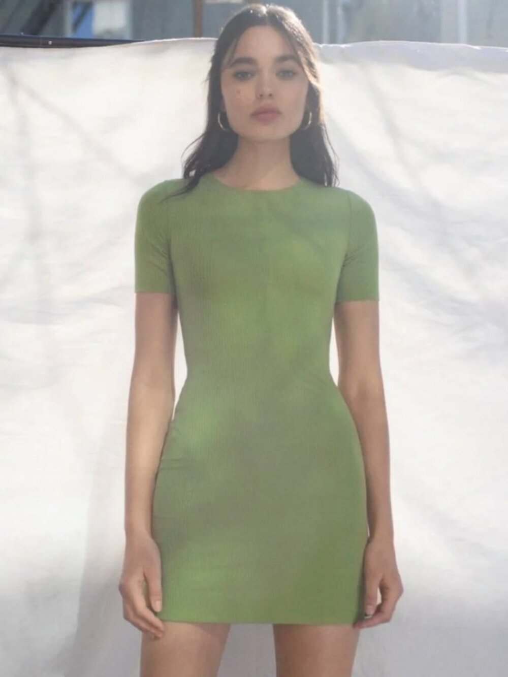 Reformation Jeans Kendy Ribbed Knit Mini Dress Avacado Green
